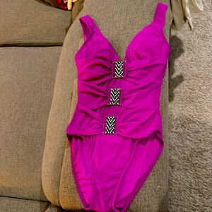 Karla Colletto Morgan V-Neck One Piece Swimsuit Magenta